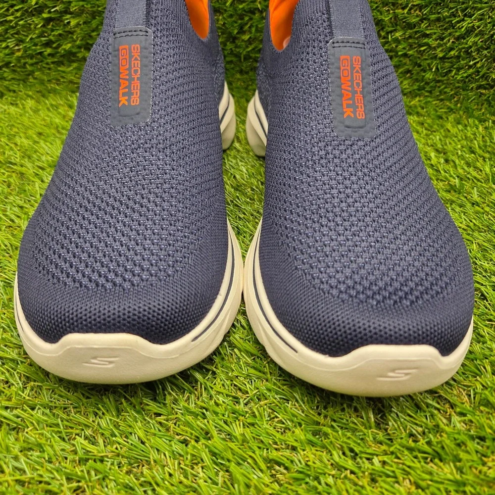Skechers GO WALK 7 SIZE 8 EXTRA WIDE Men's Stretch Fit Slip On Shoes Navy Orange